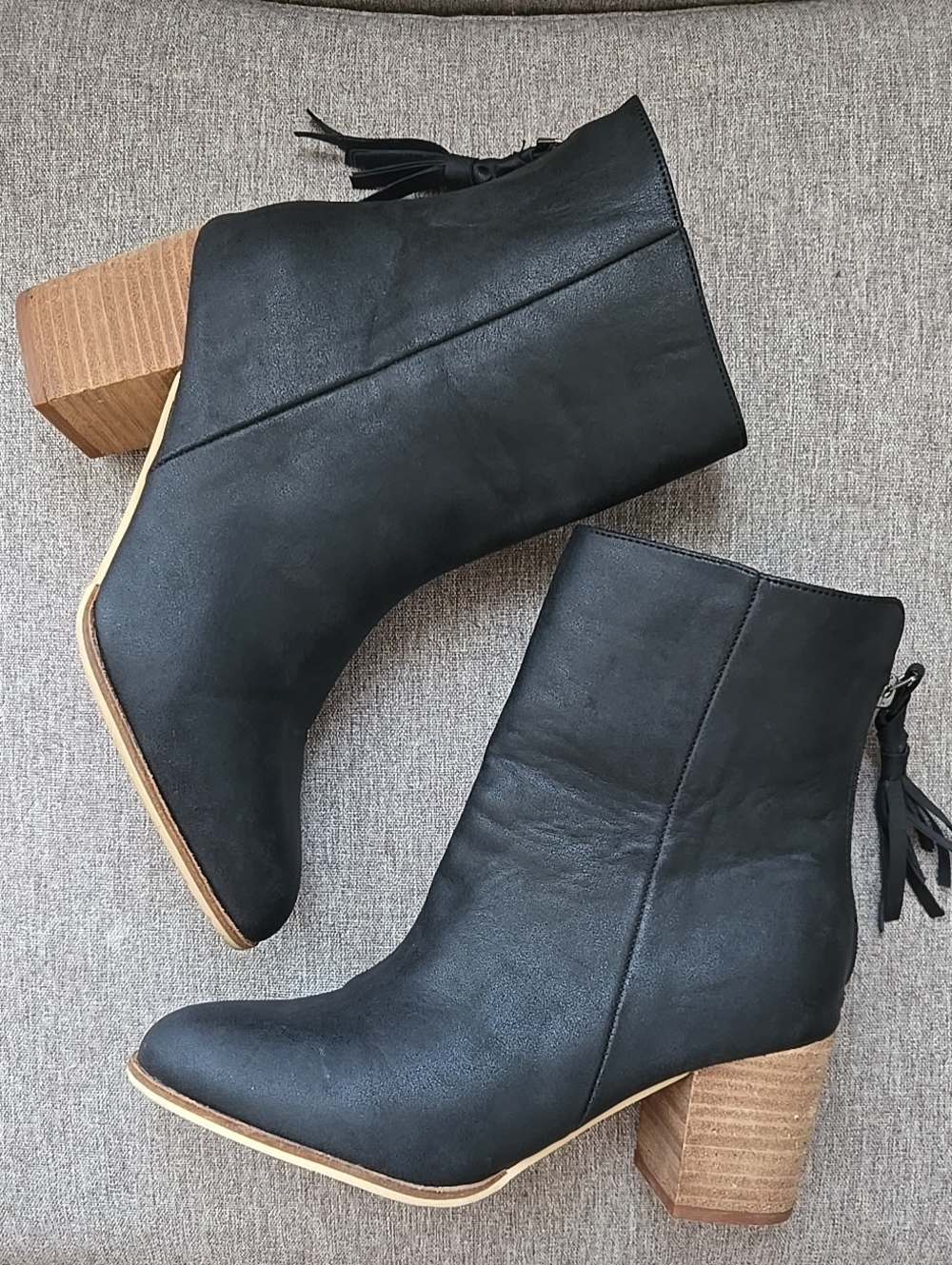 Heygirl By Corkys Bougee Black Leather-Look Ankle Boots Heels And Tassel